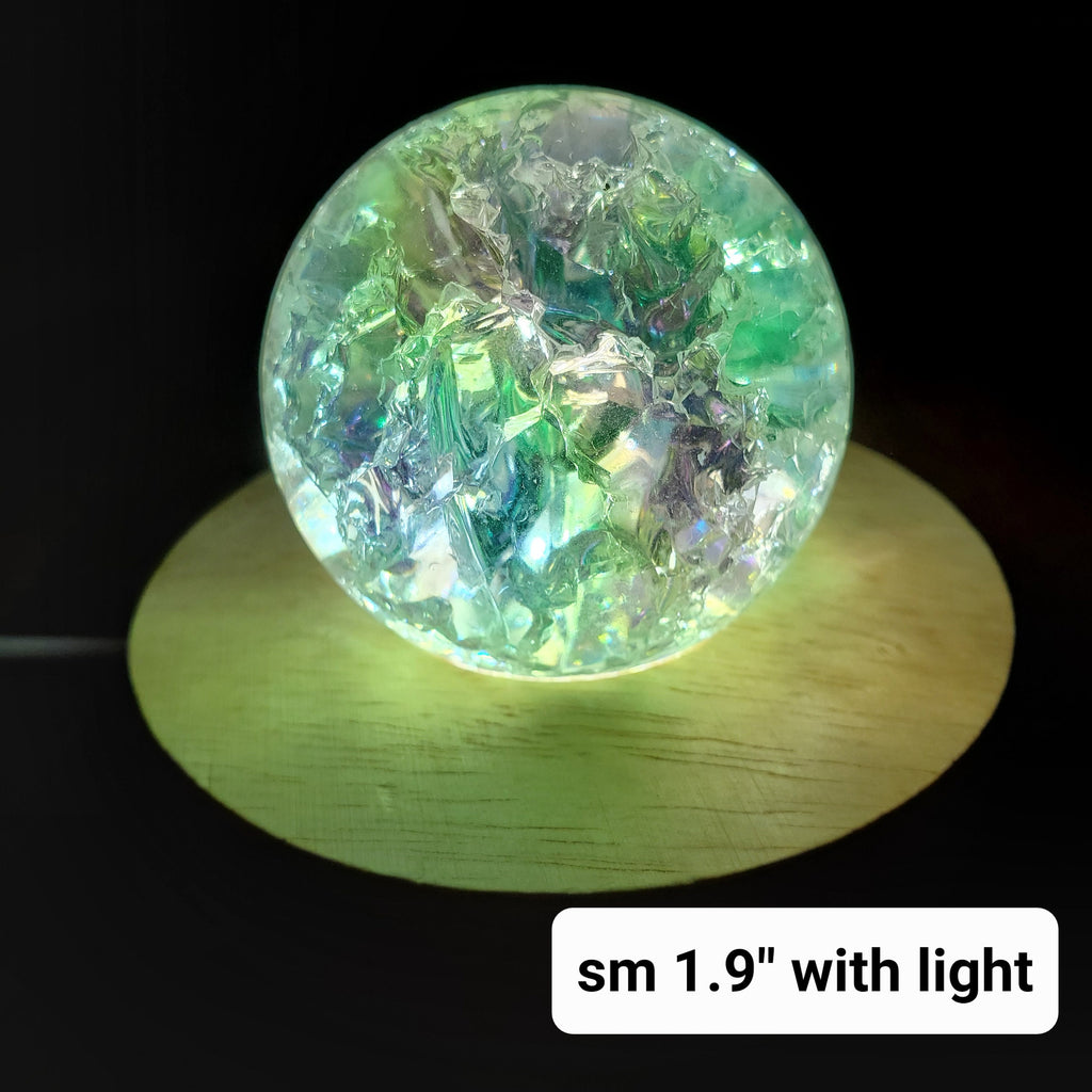 Aura Crackle Glass Accent Lamp - Beautiful Light Reflecting One of a Kind Crystal Ball - 1.9" to 3.1" Crystal Glass Ball Home Decor Mood