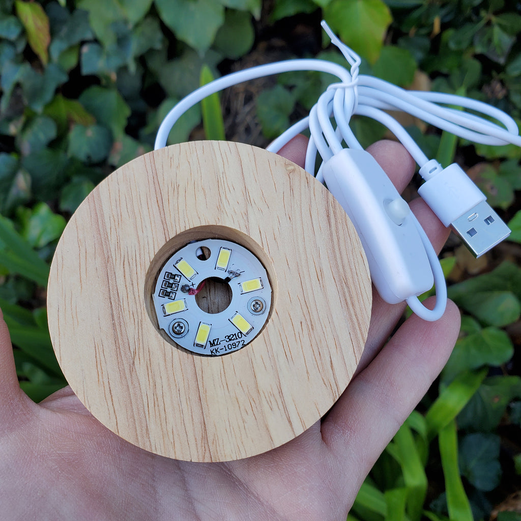 Wood Sphere Stand with Light - Holds Any 2" to 4" Sphere - Light Stand with USB plug in - Crystal Ball Stand Holder Display Lamp Base