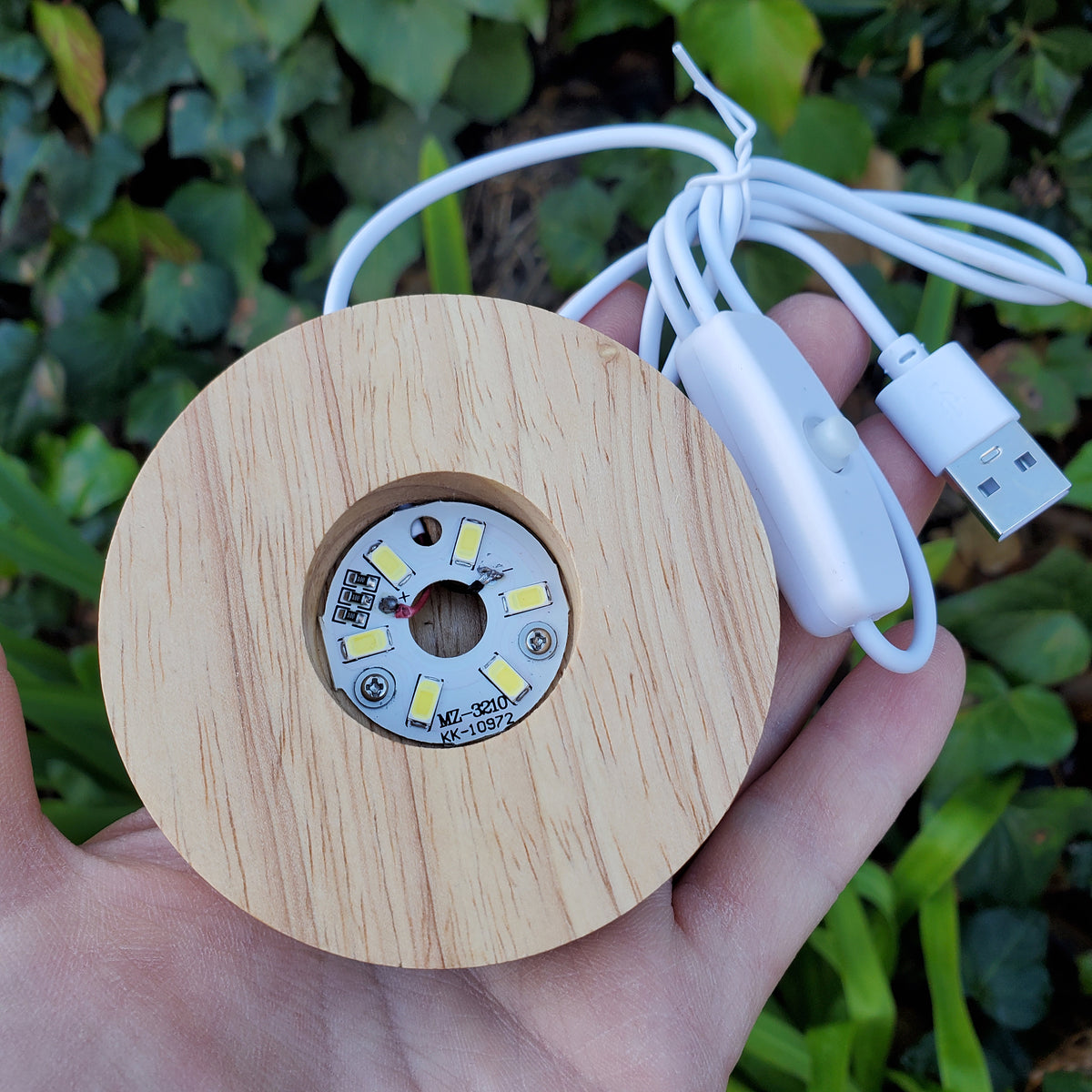 Wood Sphere Stand with Light - Holds Any 2" to 4" Sphere - Light Stand with USB plug in - Crystal Ball Stand Holder Display Lamp Base