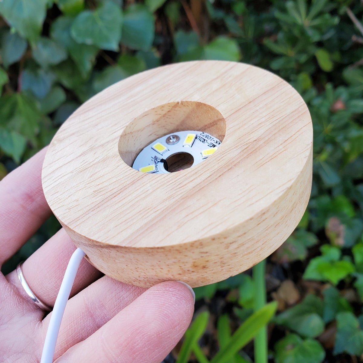 Wood Sphere Stand with Light - Holds Any 2" to 4" Sphere - Light Stand with USB plug in - Crystal Ball Stand Holder Display Lamp Base