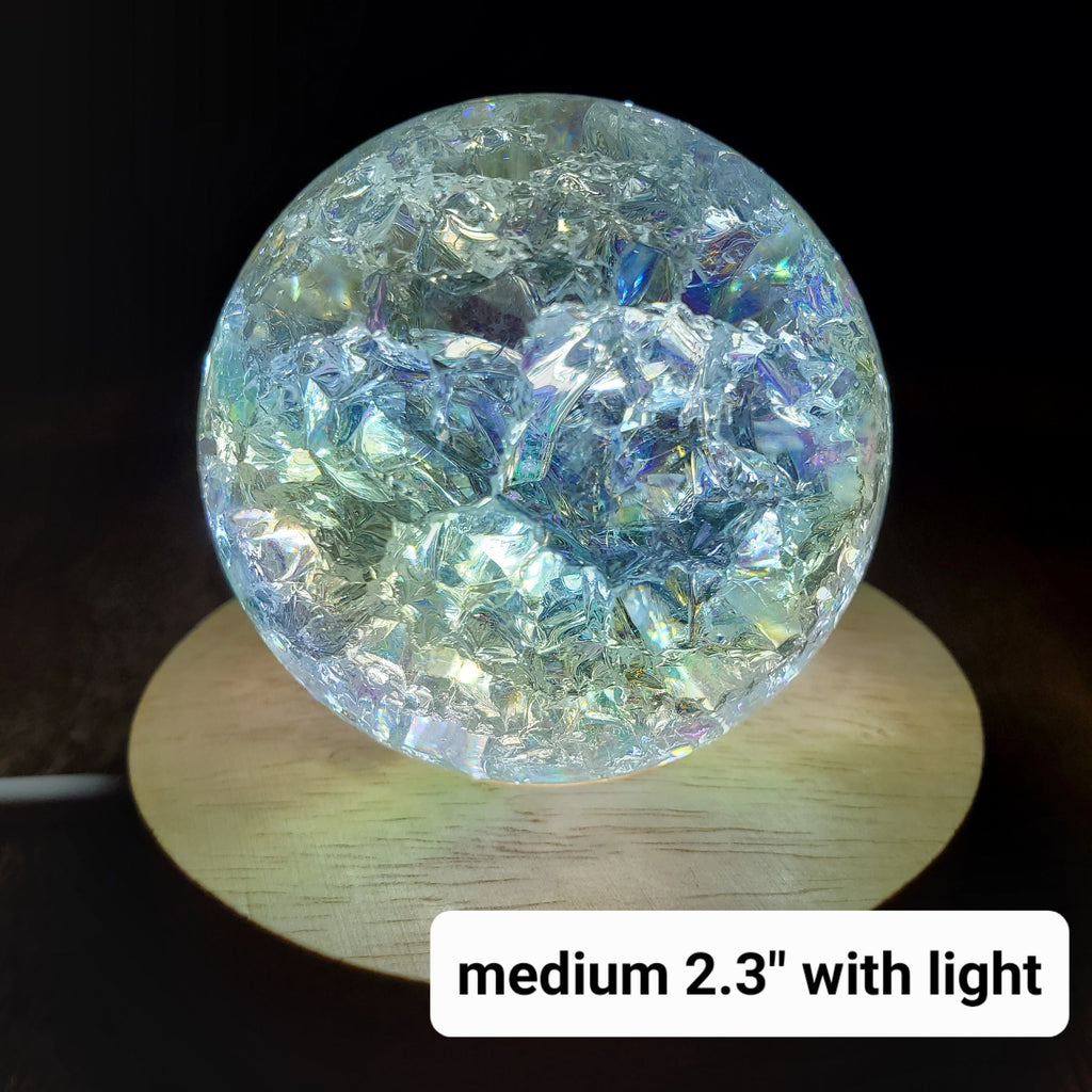 Aura Crackle Glass Accent Lamp - Beautiful Light Reflecting One of a Kind Crystal Ball - 1.9" to 3.1" Crystal Glass Ball Home Decor Mood