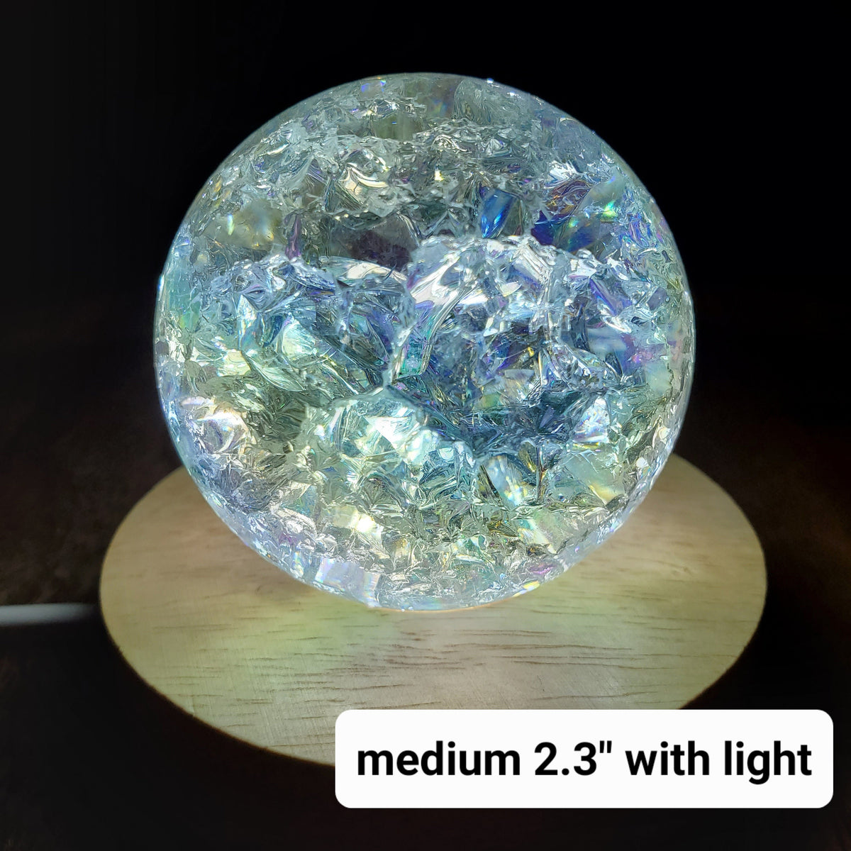 Aura Crackle Glass Accent Lamp - Beautiful Light Reflecting One of a Kind Crystal Ball - 1.9" to 3.1" Crystal Glass Ball Home Decor Mood
