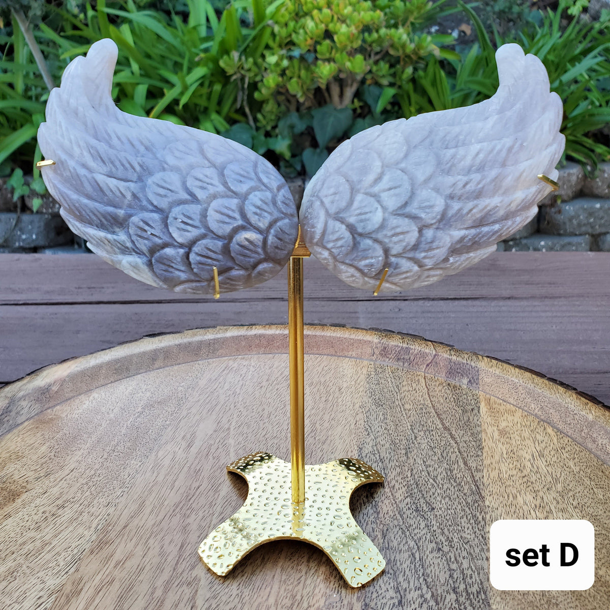 Moonstone Angel Wings with Gold Stand - Uplifting, Feminine Energy, Empowering - Flashy Moonstone Crystal Wings Healing Gemstones