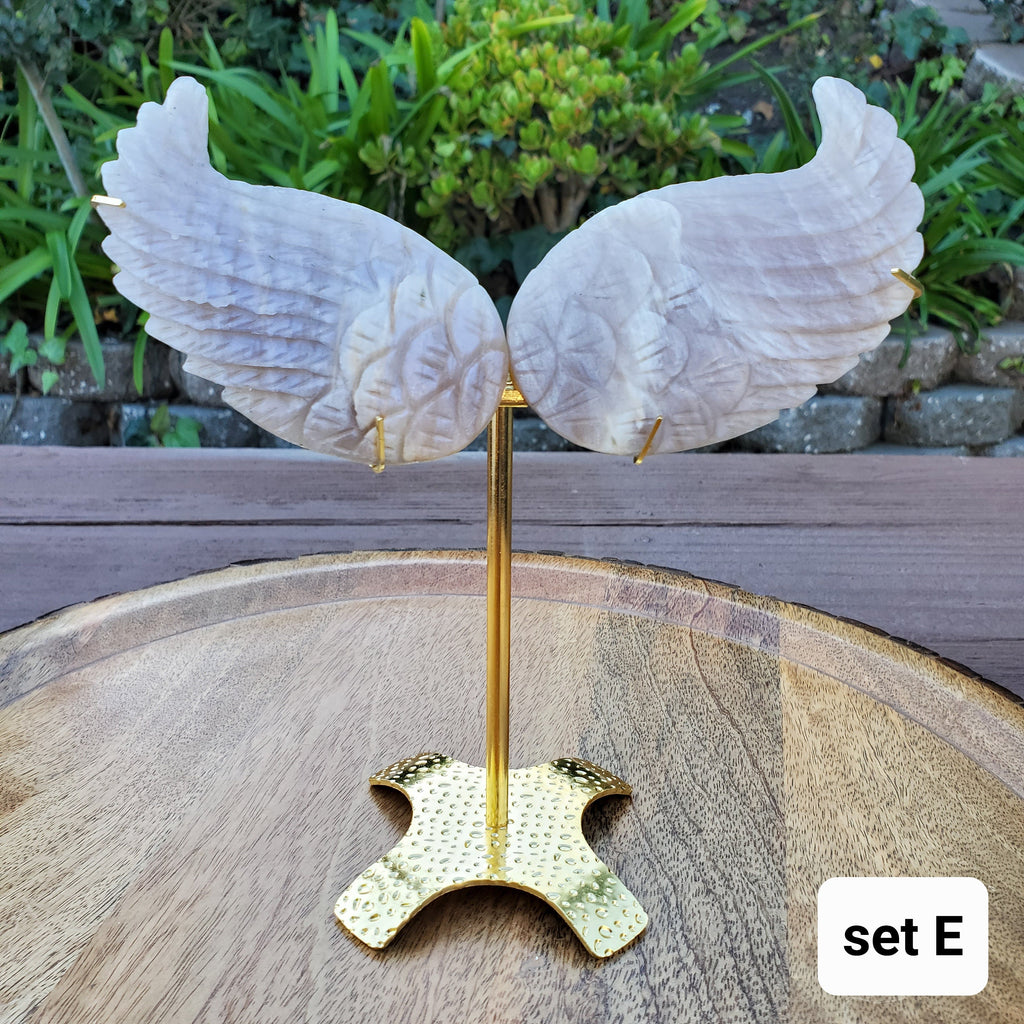Moonstone Angel Wings with Gold Stand - Uplifting, Feminine Energy, Empowering - Flashy Moonstone Crystal Wings Healing Gemstones