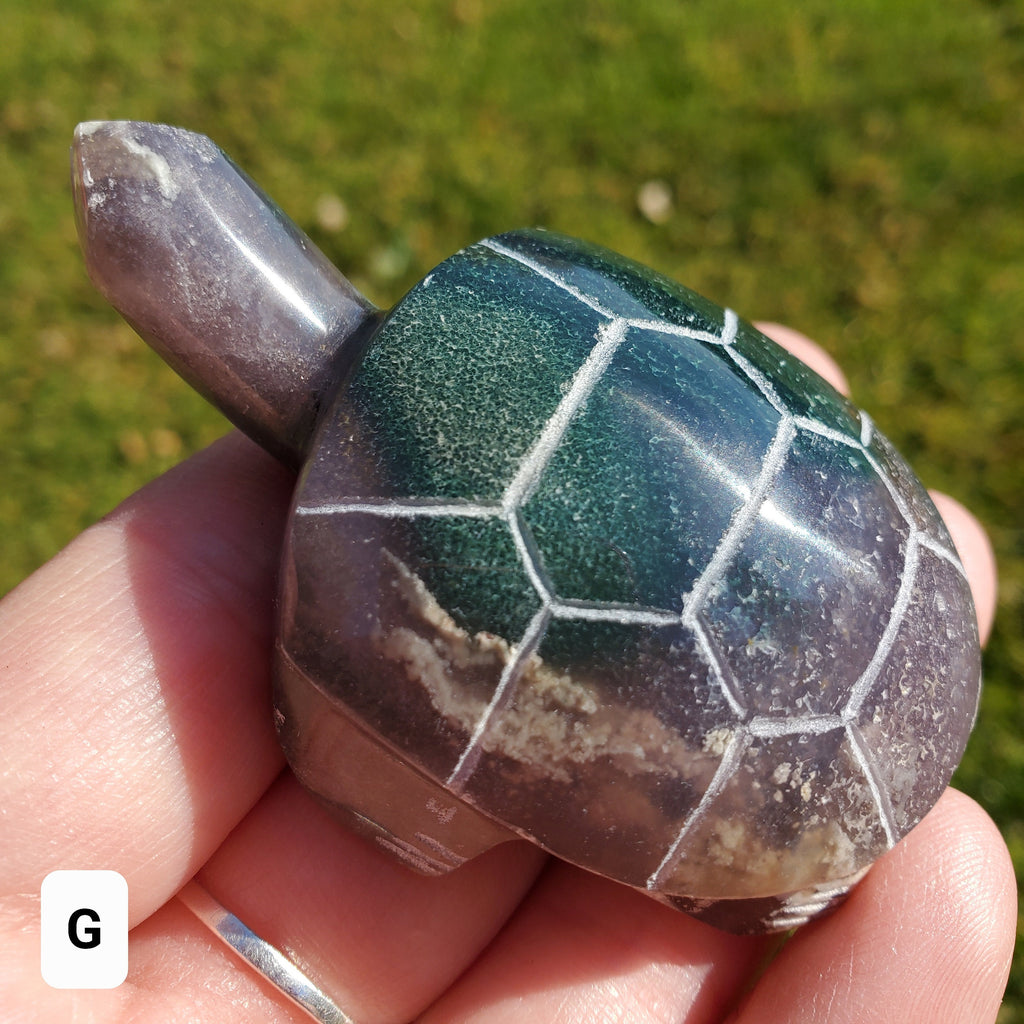 Grape Agate Turtle - Self Confidence. Psychic Protection, Dreams, Intuition - Purple and Green Turtle Carving Crystal Healing Gemstones