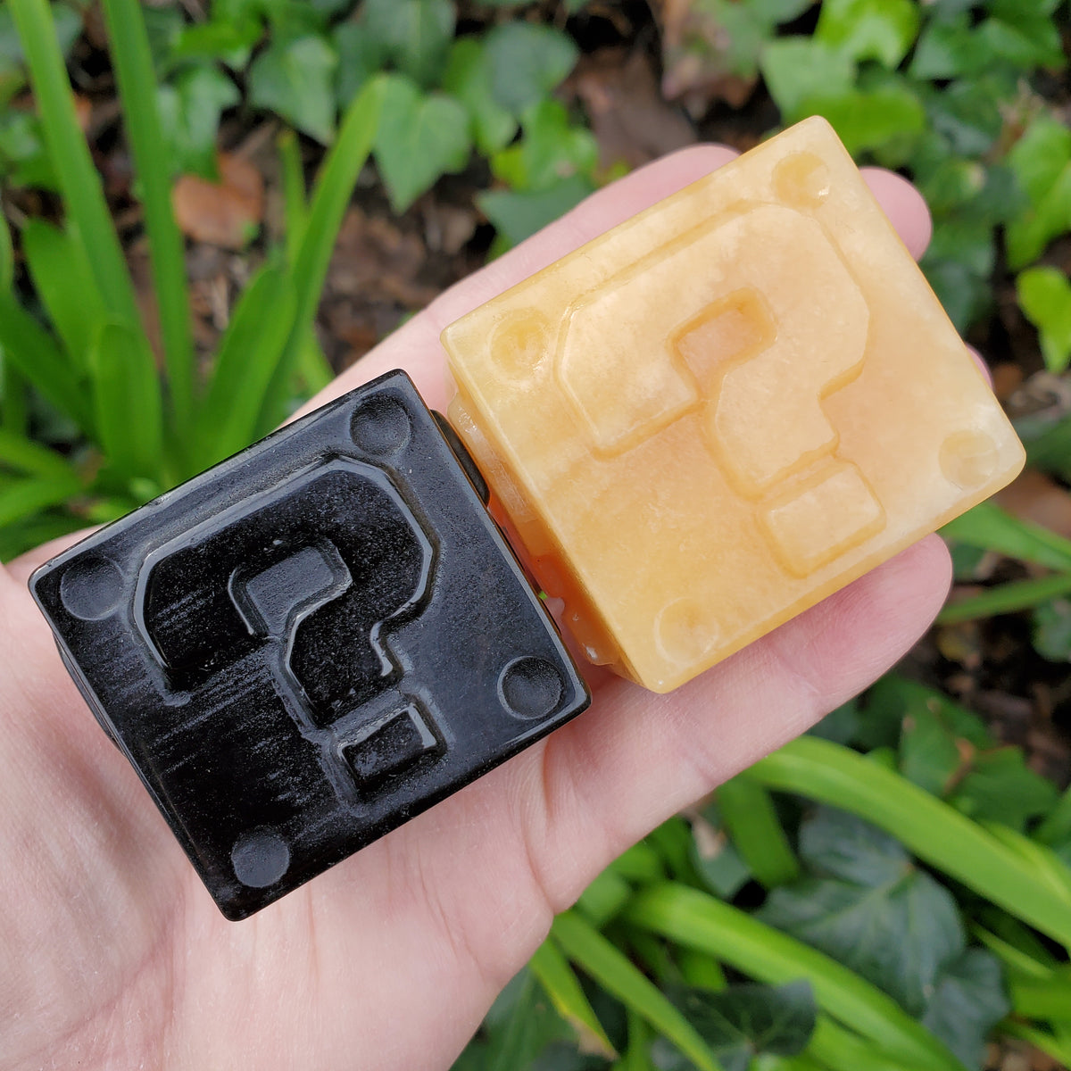 Obsidian Question Block or Orange Calcite Cube - Self Reflection, Release Negative Energies, Confidence, Self Esteem - Crystal Cube