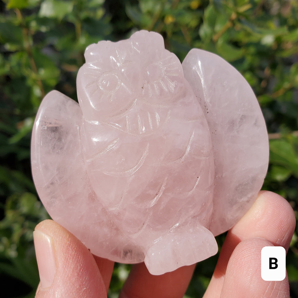 Rose Quartz Owl - Unconditional Love, Compassion, Self Love, Kindness, Positivity - Pink Crystal Owl Carving Healing Gemstones
