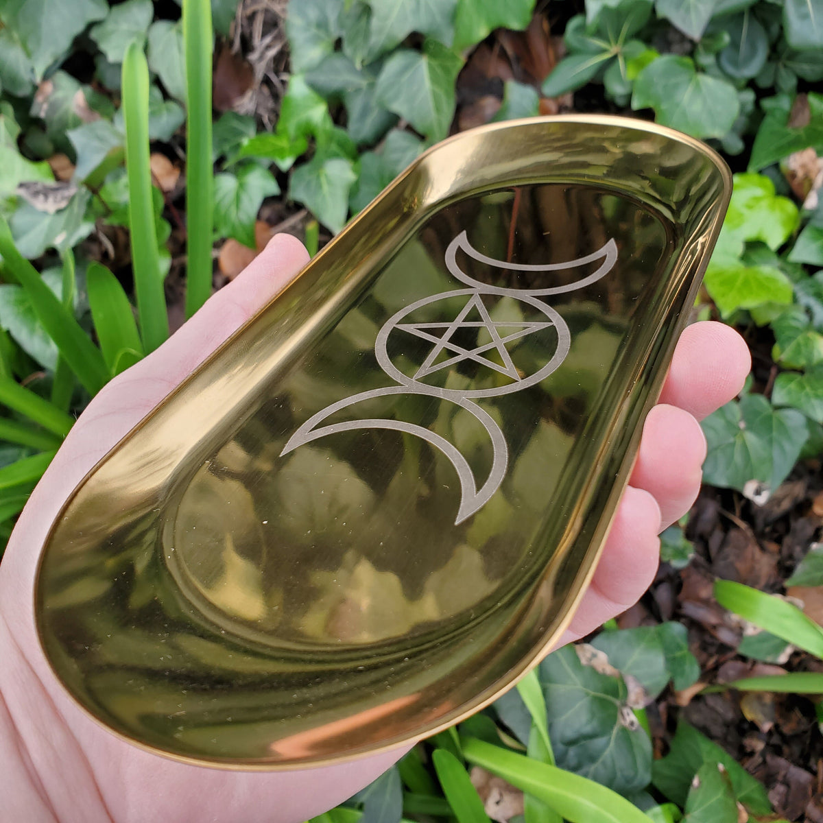 Metal Tray with Moon Phase - Crystal Tray, Display Tray, Gemstone Organizer, Gold Tray 9" x 3.6"
