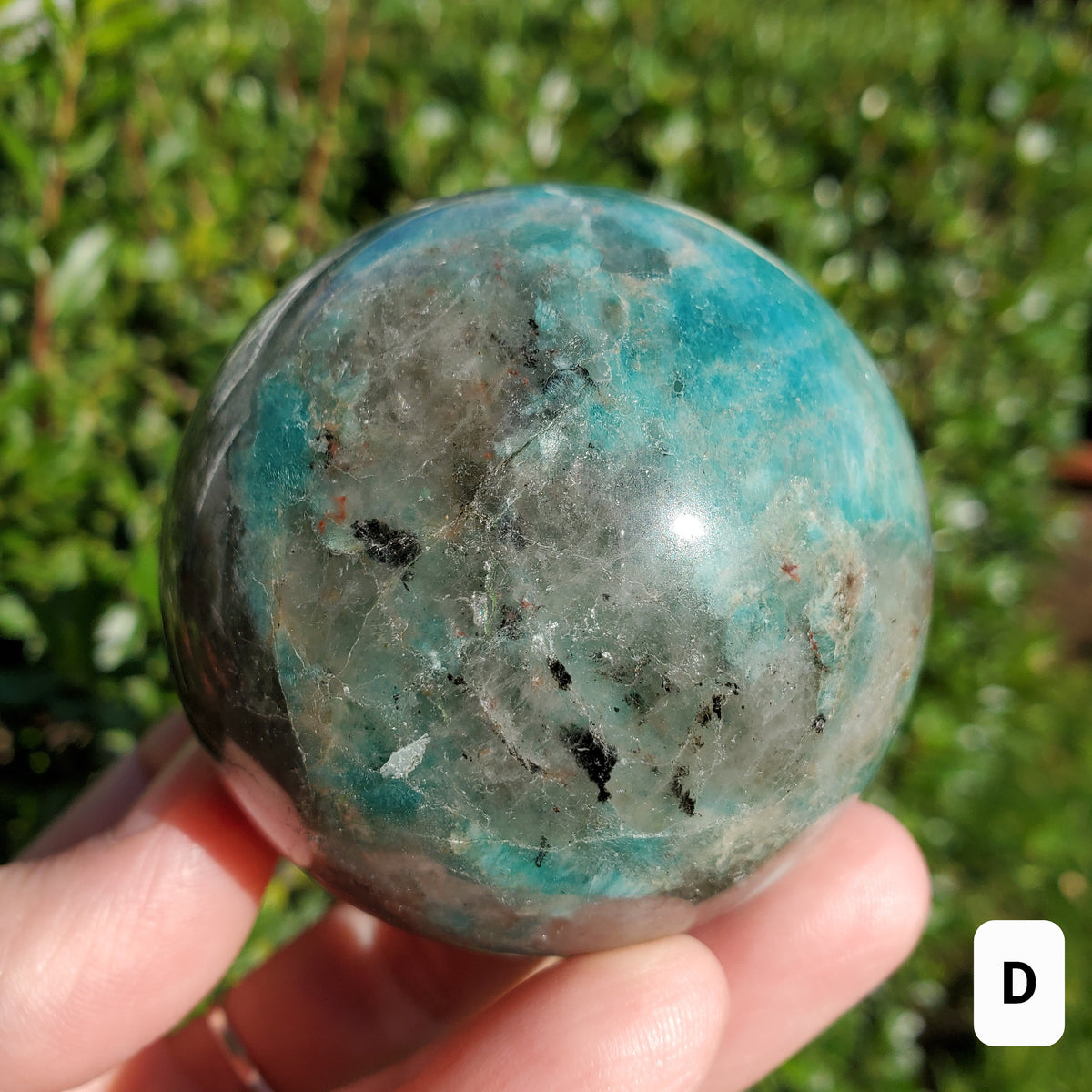 Amazonite Sphere with Smoky Quartz - Calming, Courage, Truth, Compassion - Amazonite Teal Crystal Ball Healing Gemstones
