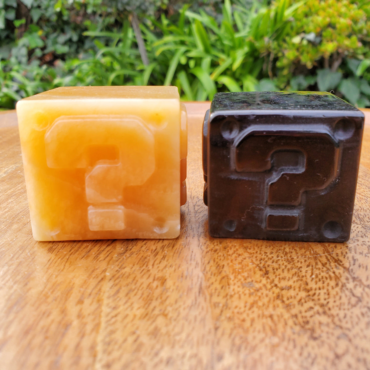 Obsidian Question Block or Orange Calcite Cube - Self Reflection, Release Negative Energies, Confidence, Self Esteem - Crystal Cube