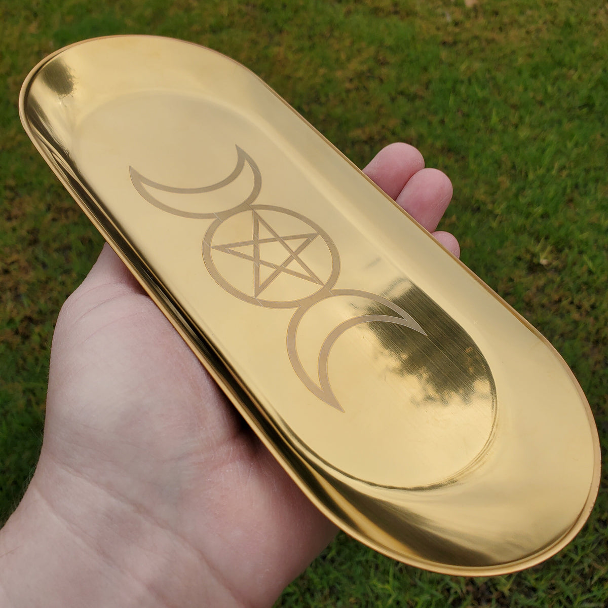 Metal Tray with Moon Phase - Crystal Tray, Display Tray, Gemstone Organizer, Gold Tray 9" x 3.6"