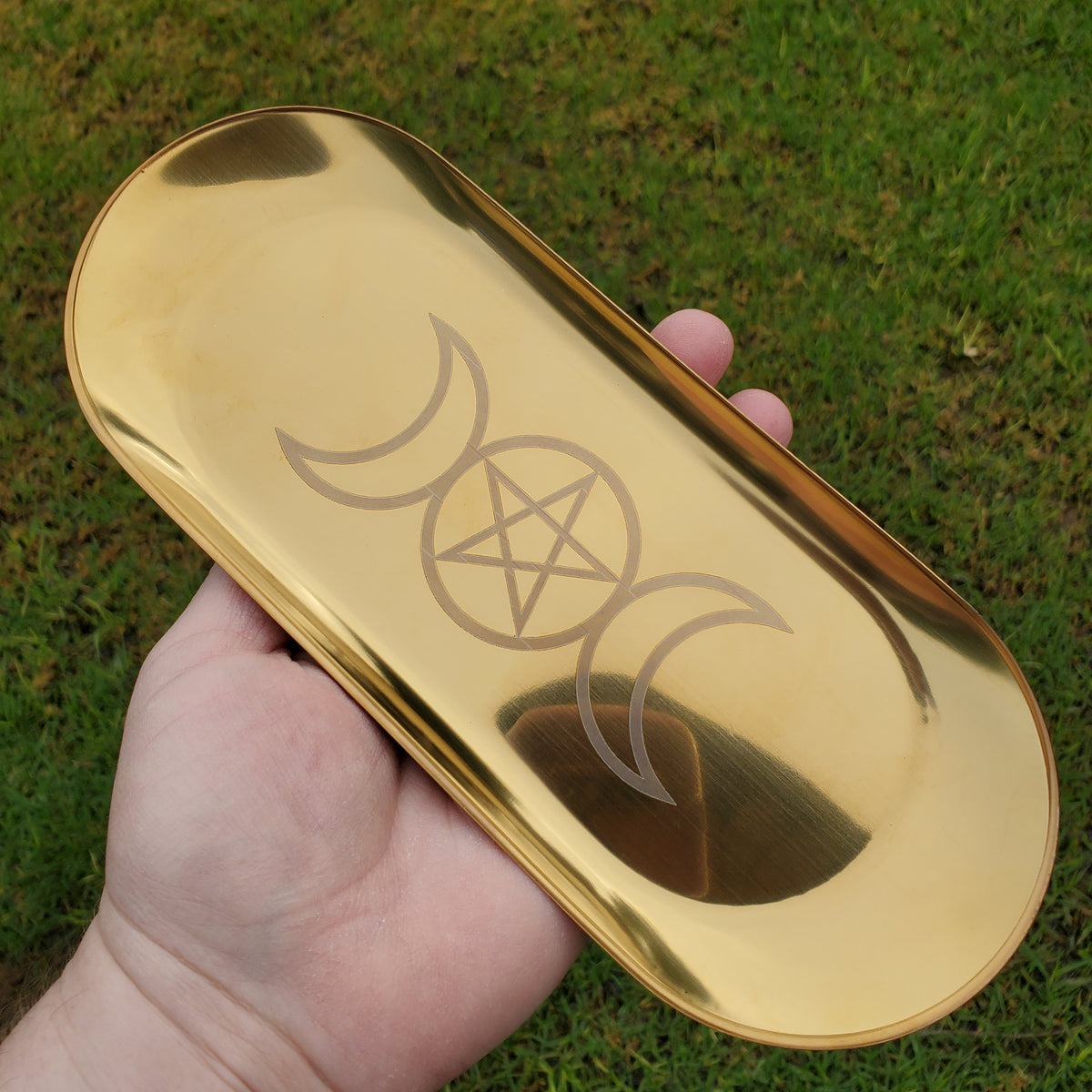Metal Tray with Moon Phase - Crystal Tray, Display Tray, Gemstone Organizer, Gold Tray 9" x 3.6"
