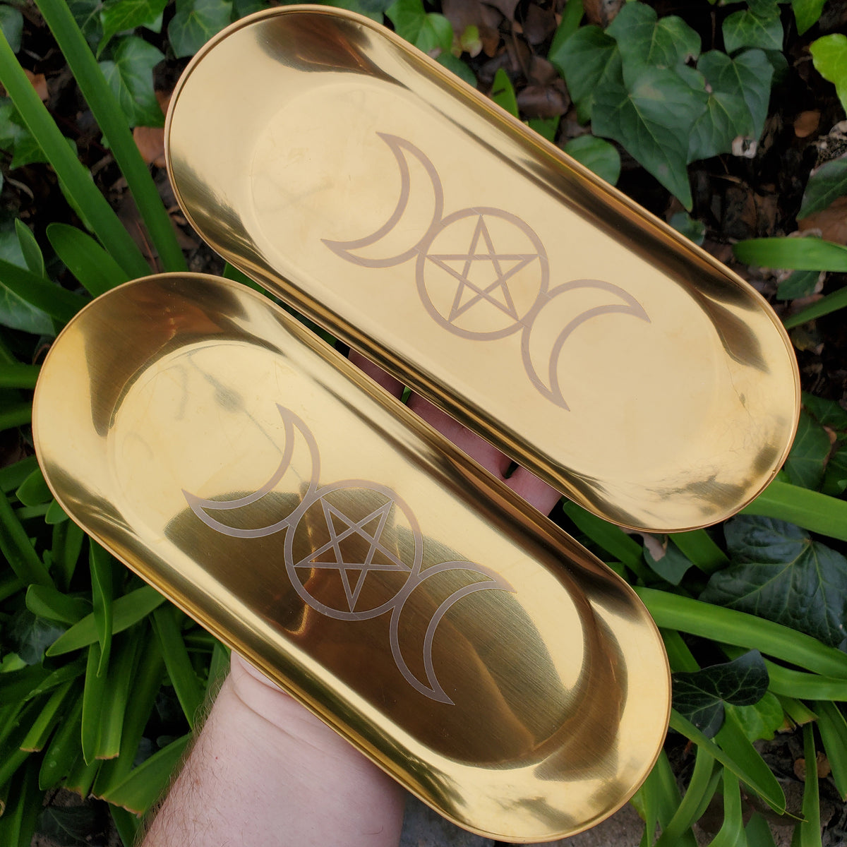 Metal Tray with Moon Phase - Crystal Tray, Display Tray, Gemstone Organizer, Gold Tray 9" x 3.6"