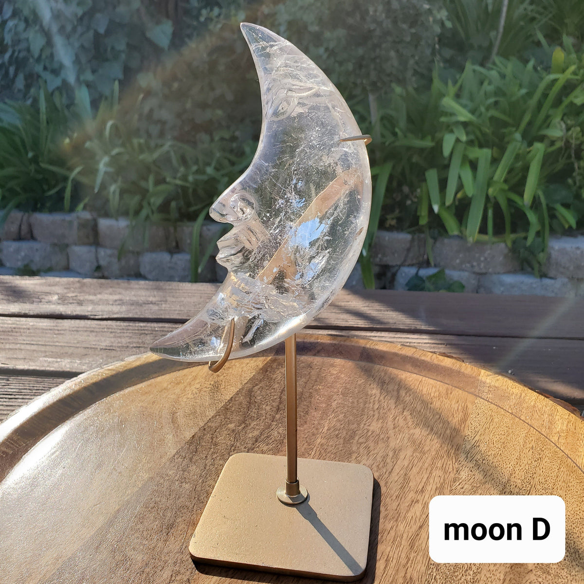 Quartz Moonface Moon on Stand - Counteracts the Negative, Energizes Positive Energy - Clear Quartz Moon Carving Healing Stone Statement