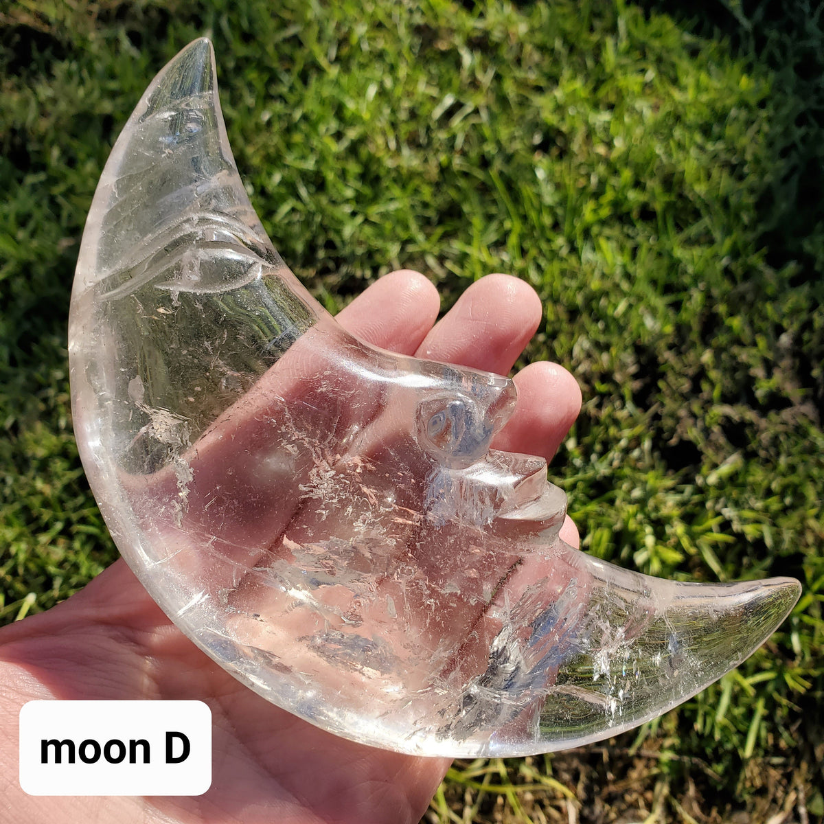 Quartz Moonface Moon on Stand - Counteracts the Negative, Energizes Positive Energy - Clear Quartz Moon Carving Healing Stone Statement