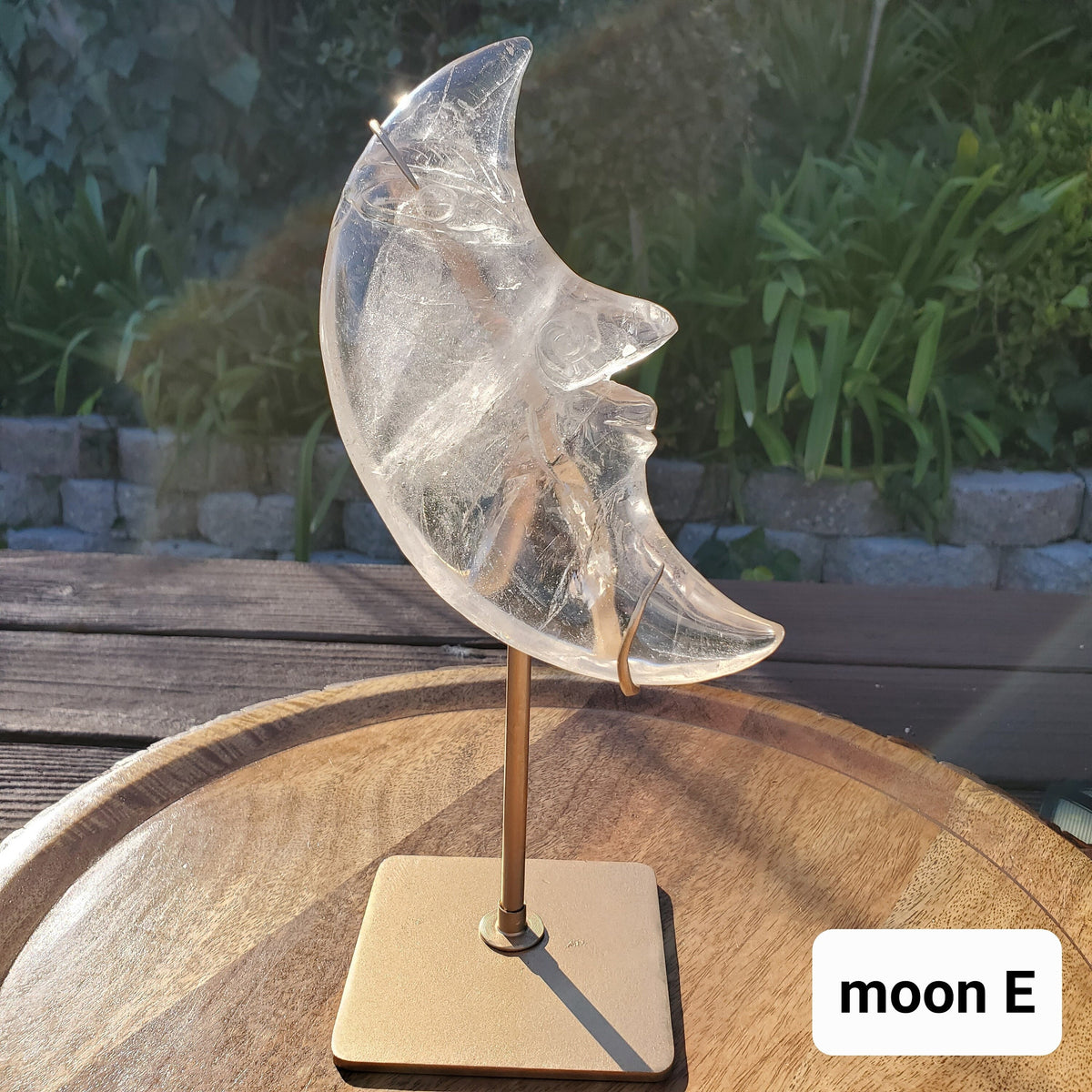 Quartz Moonface Moon on Stand - Counteracts the Negative, Energizes Positive Energy - Clear Quartz Moon Carving Healing Stone Statement