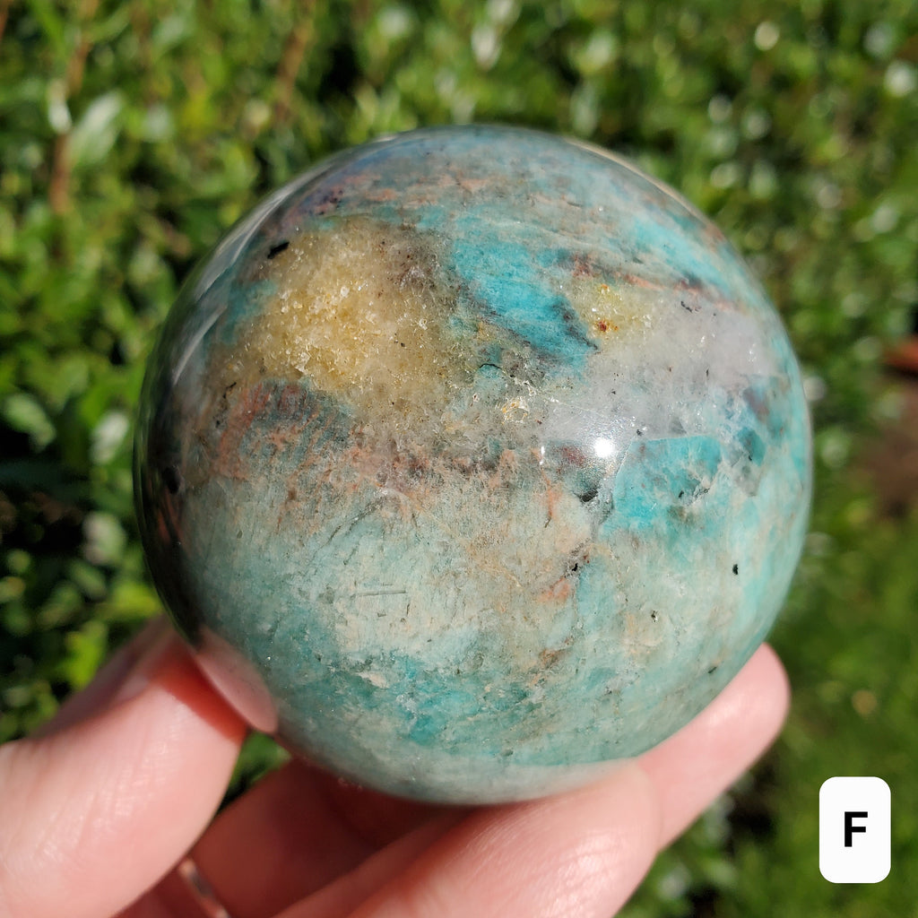 Amazonite Sphere with Smoky Quartz - Calming, Courage, Truth, Compassion - Amazonite Teal Crystal Ball Healing Gemstones