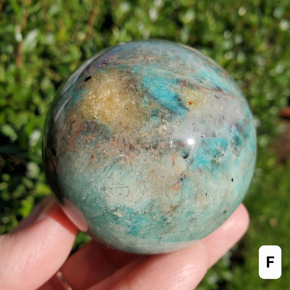 Amazonite Sphere with Smoky Quartz - Calming, Courage, Truth, Compassion - Amazonite Teal Crystal Ball Healing Gemstones