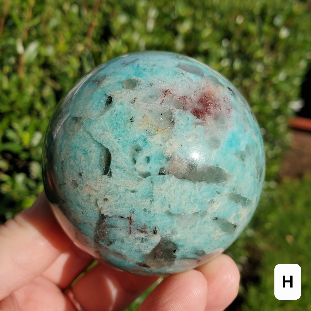 Amazonite Sphere with Smoky Quartz - Calming, Courage, Truth, Compassion - Amazonite Teal Crystal Ball Healing Gemstones