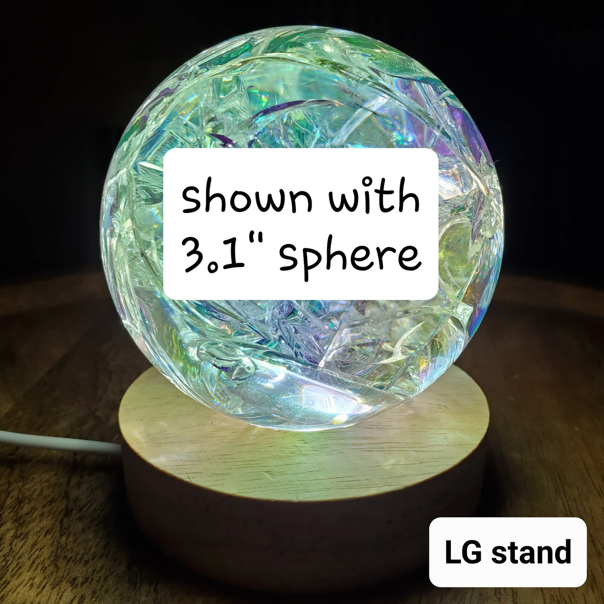 Wood Sphere Stand with Light - Holds Any 2" to 4" Sphere - Light Stand with USB plug in - Crystal Ball Stand Holder Display Lamp Base