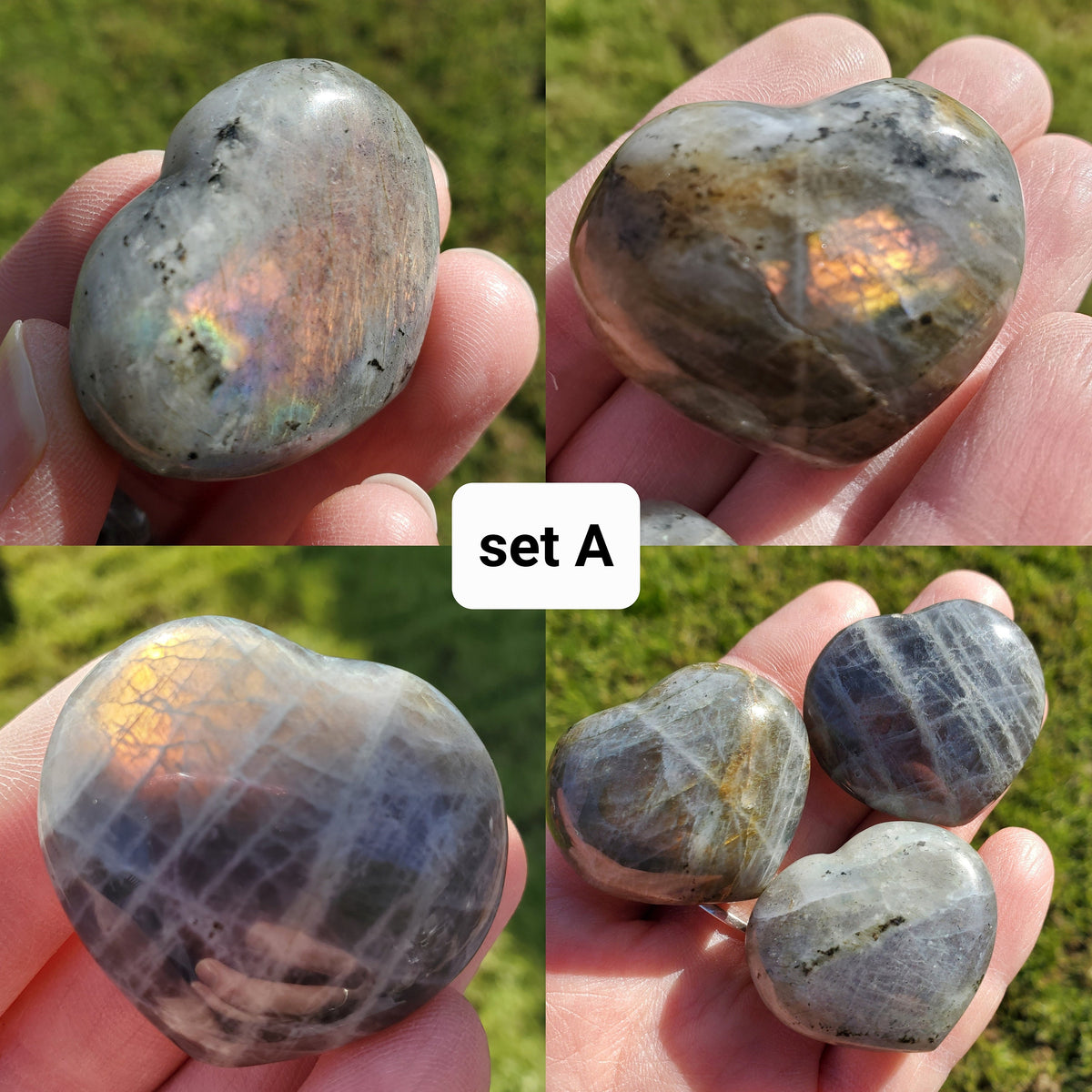 Flashy Labradorite Hearts Trio - Awareness, Connection, Intuition, Wisdom - Labradorite Healing Crystal Lab Heart Set