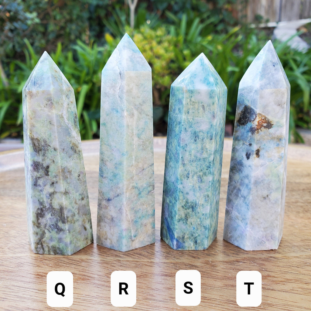 Blue Yooperlite Towers | Glowing Crystal Stone with UV Light - Personal Growth, Positive Environment - Teal Yooperlite Crystal Points