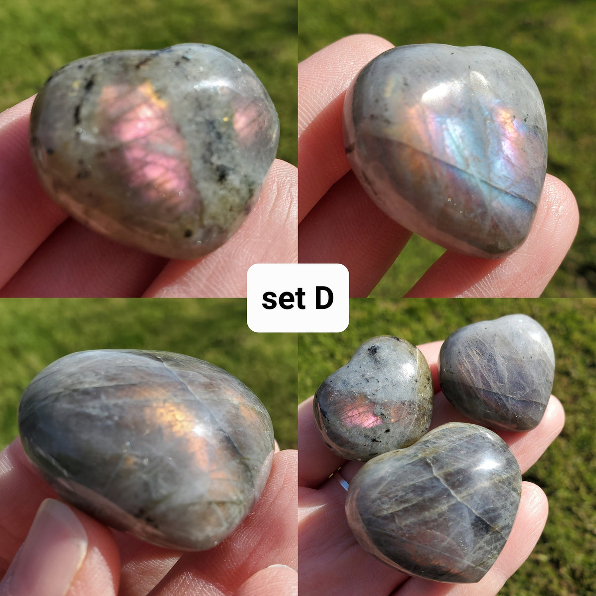 Flashy Labradorite Hearts Trio - Awareness, Connection, Intuition, Wisdom - Labradorite Healing Crystal Lab Heart Set