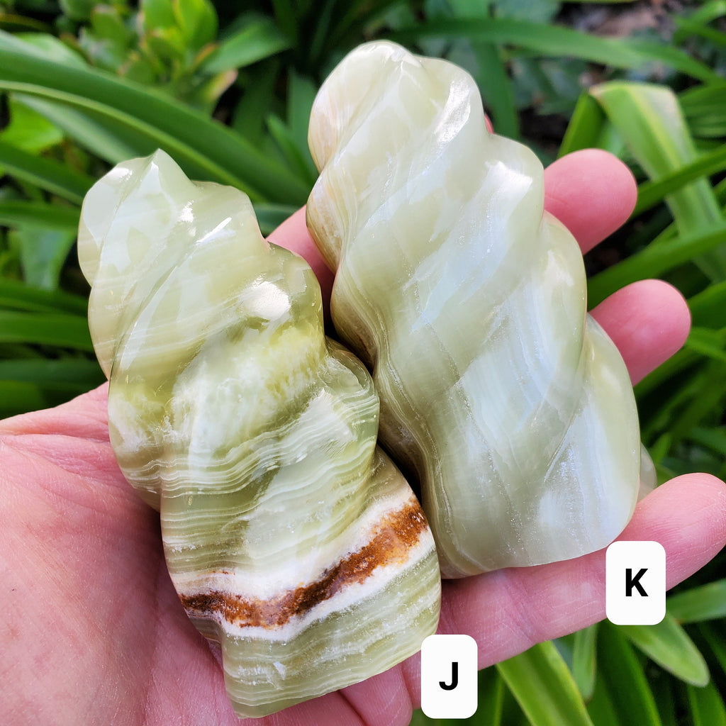 Green Onyx Flame - Strength, Willpower, Discipline - Crystal Swirl Green Flame Crystal Healing Gemstones