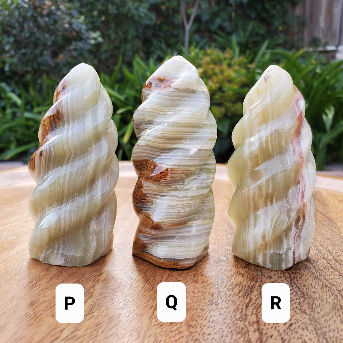 Green Onyx Flame - Strength, Willpower, Discipline - Crystal Swirl Green Flame Crystal Healing Gemstones