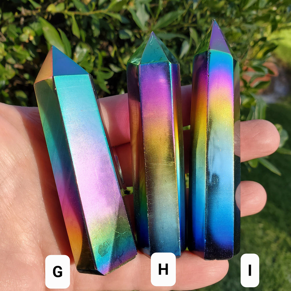 Aura Obsidian Tower - Self Reflection, Release Negative Energies, Balance - Rainbow Aura Point Healing Crystals Gemstones