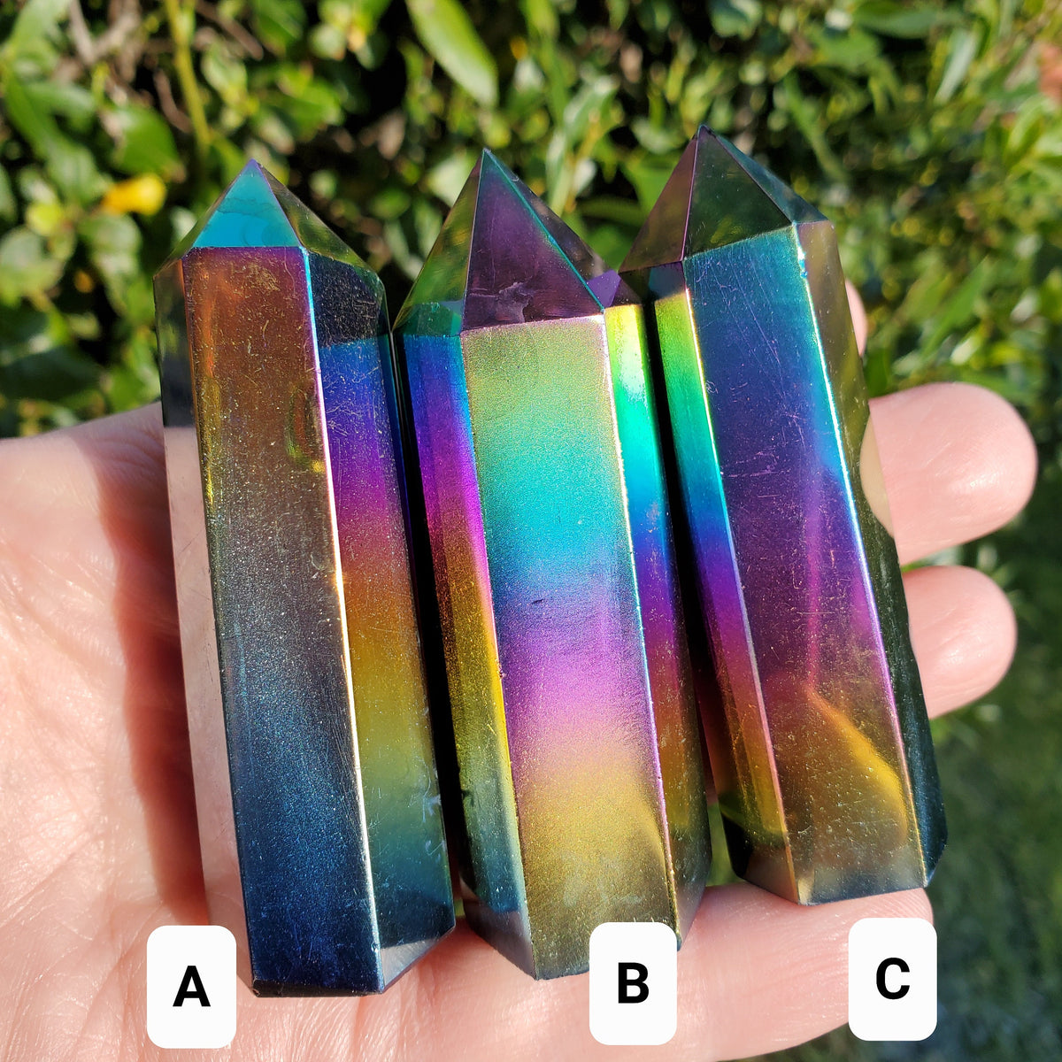 Aura Obsidian Tower - Self Reflection, Release Negative Energies, Balance - Rainbow Aura Point Healing Crystals Gemstones