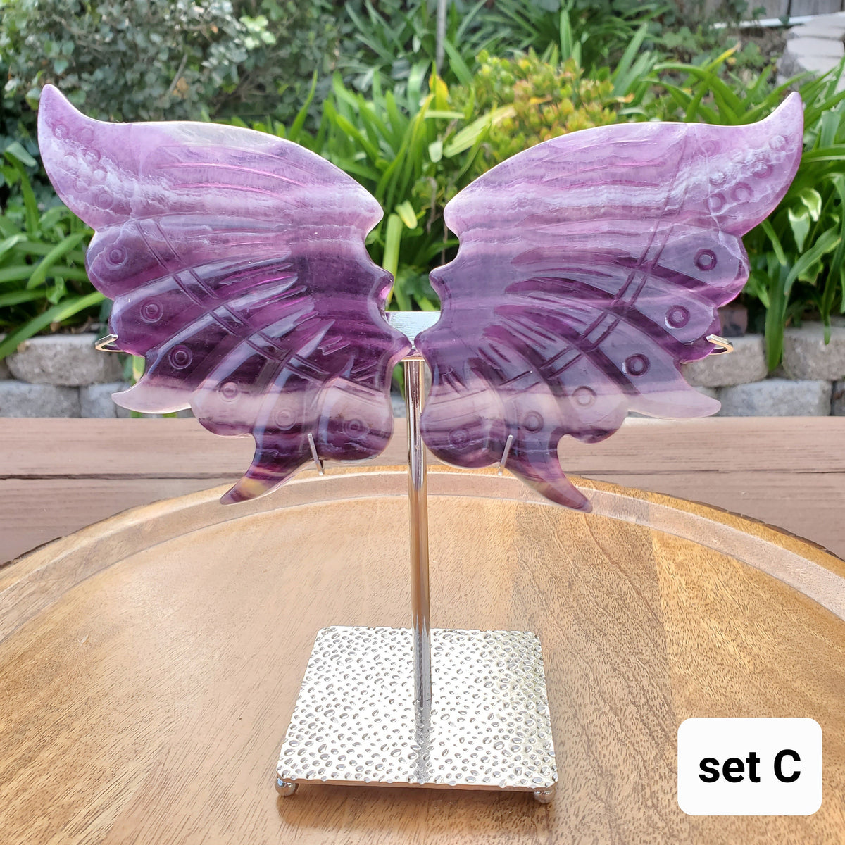 Rainbow Fluorite Butterfly Wings on Stand - Mental Clarity, Stability, Concentration, Energetic Protection - Fluorite Crystal Wings