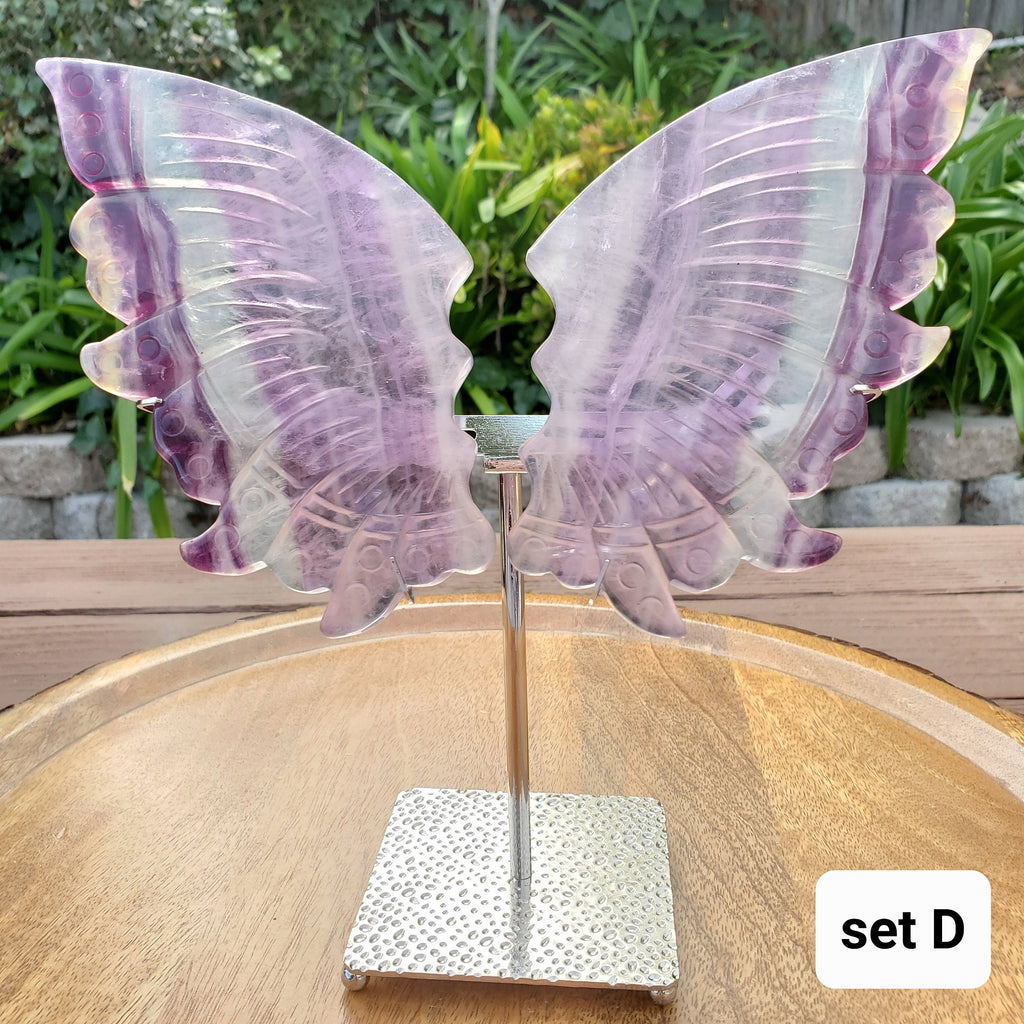 Rainbow Fluorite Butterfly Wings on Stand - Mental Clarity, Stability, Concentration, Energetic Protection - Fluorite Crystal Wings