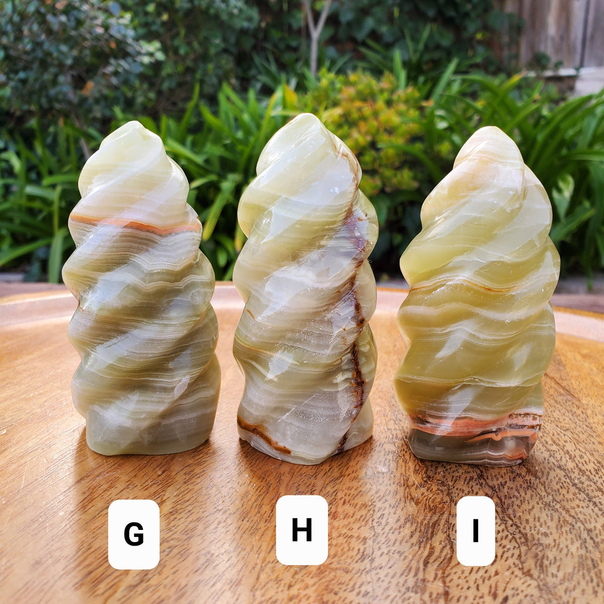 Green Onyx Flame - Strength, Willpower, Discipline - Crystal Swirl Green Flame Crystal Healing Gemstones