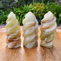 Green Onyx Flame - Strength, Willpower, Discipline - Crystal Swirl Green Flame Crystal Healing Gemstones