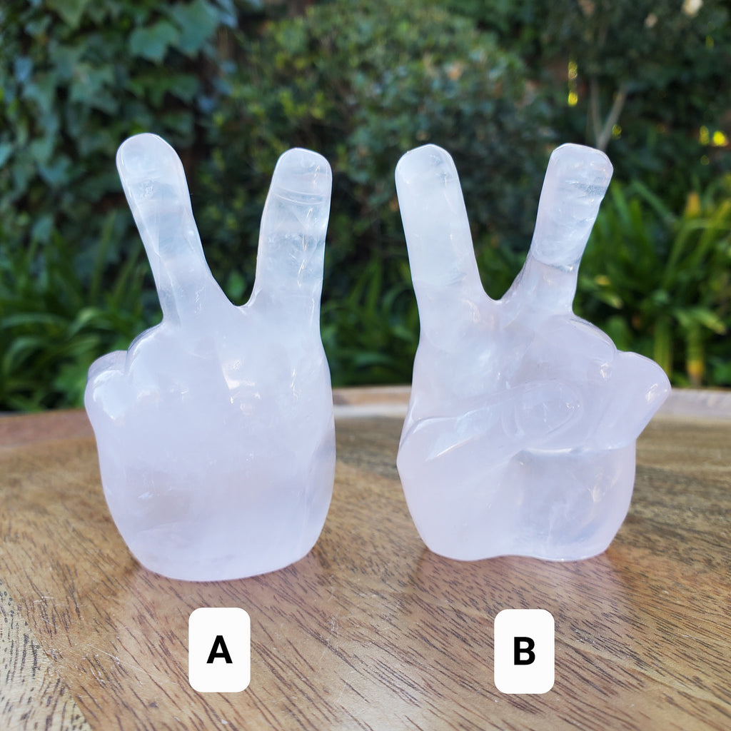Light Rose Quartz Peace Sign - Unconditional Love, Compassion, Self Love - Pink Crystal Hand Carving Healing Gemstones