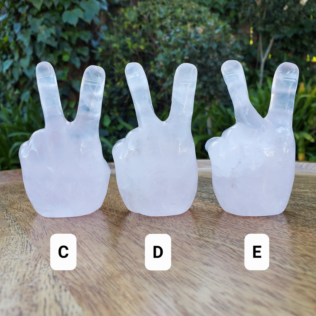 Light Rose Quartz Peace Sign - Unconditional Love, Compassion, Self Love - Pink Crystal Hand Carving Healing Gemstones