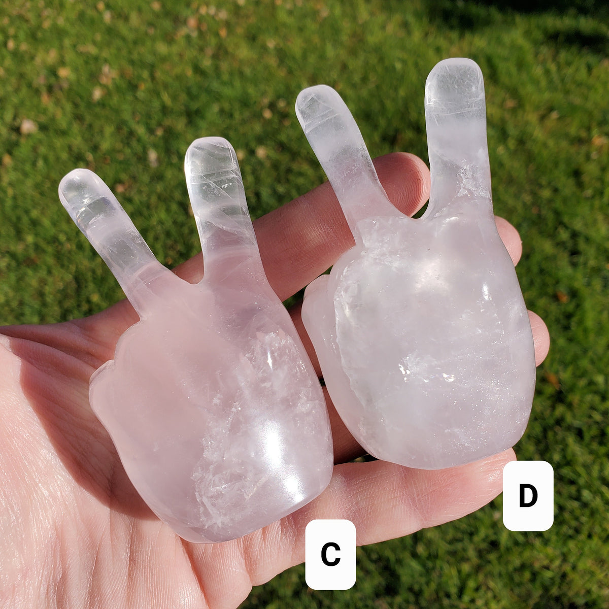 Light Rose Quartz Peace Sign - Unconditional Love, Compassion, Self Love - Pink Crystal Hand Carving Healing Gemstones