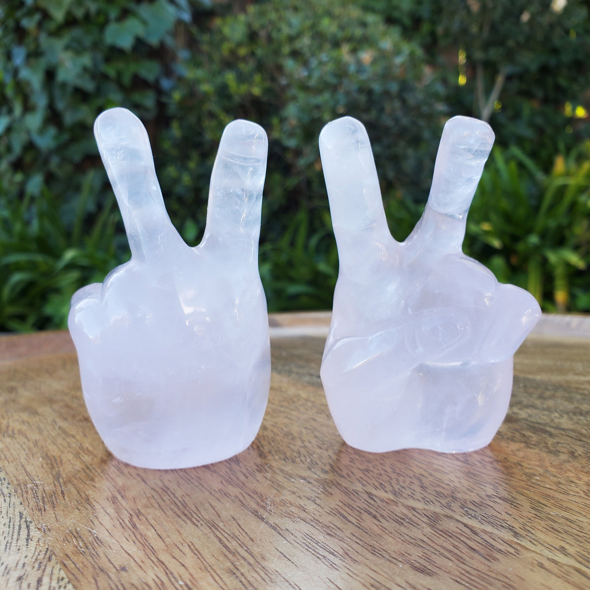 Light Rose Quartz Peace Sign - Unconditional Love, Compassion, Self Love - Pink Crystal Hand Carving Healing Gemstones