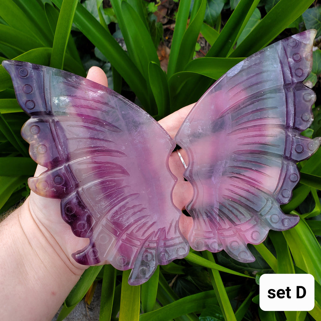 Rainbow Fluorite Butterfly Wings on Stand - Mental Clarity, Stability, Concentration, Energetic Protection - Fluorite Crystal Wings