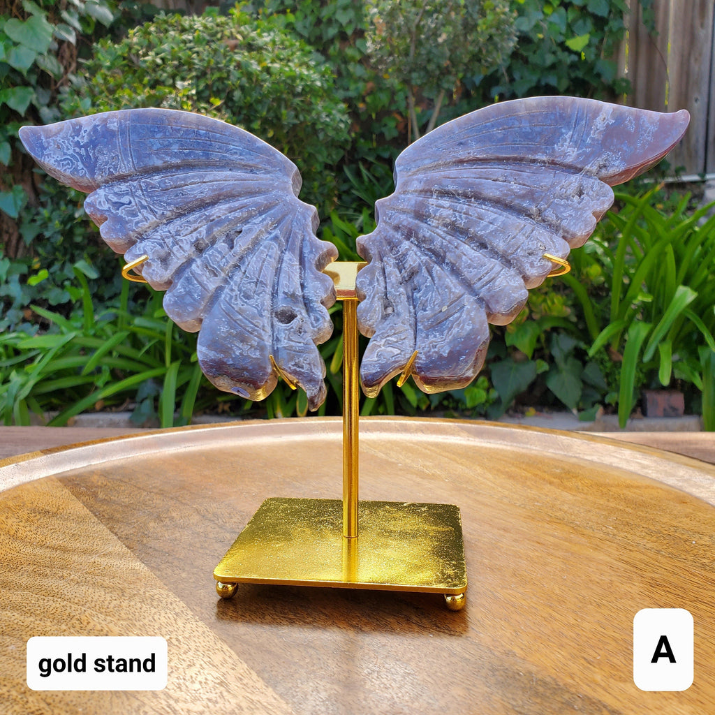 Moss Agate Butterfly Wings on Stand - Balance, Grounding, Reflection, New Beginnings - Agate Crystal Butterfly Wings Healing Gemstone