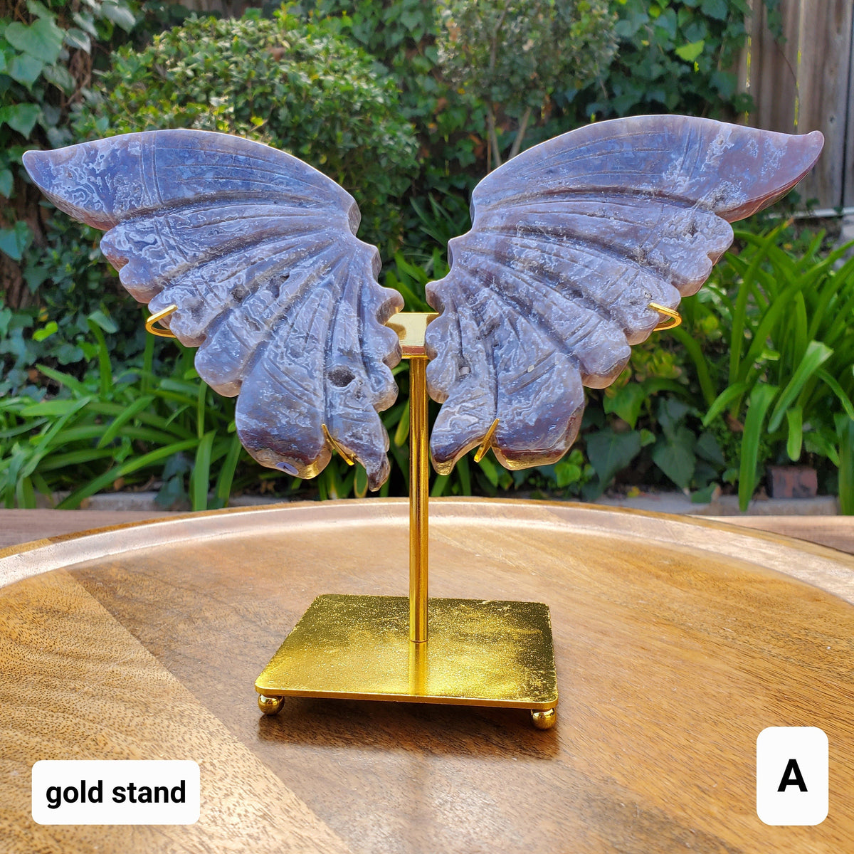 Moss Agate Butterfly Wings on Stand - Balance, Grounding, Reflection, New Beginnings - Agate Crystal Butterfly Wings Healing Gemstone