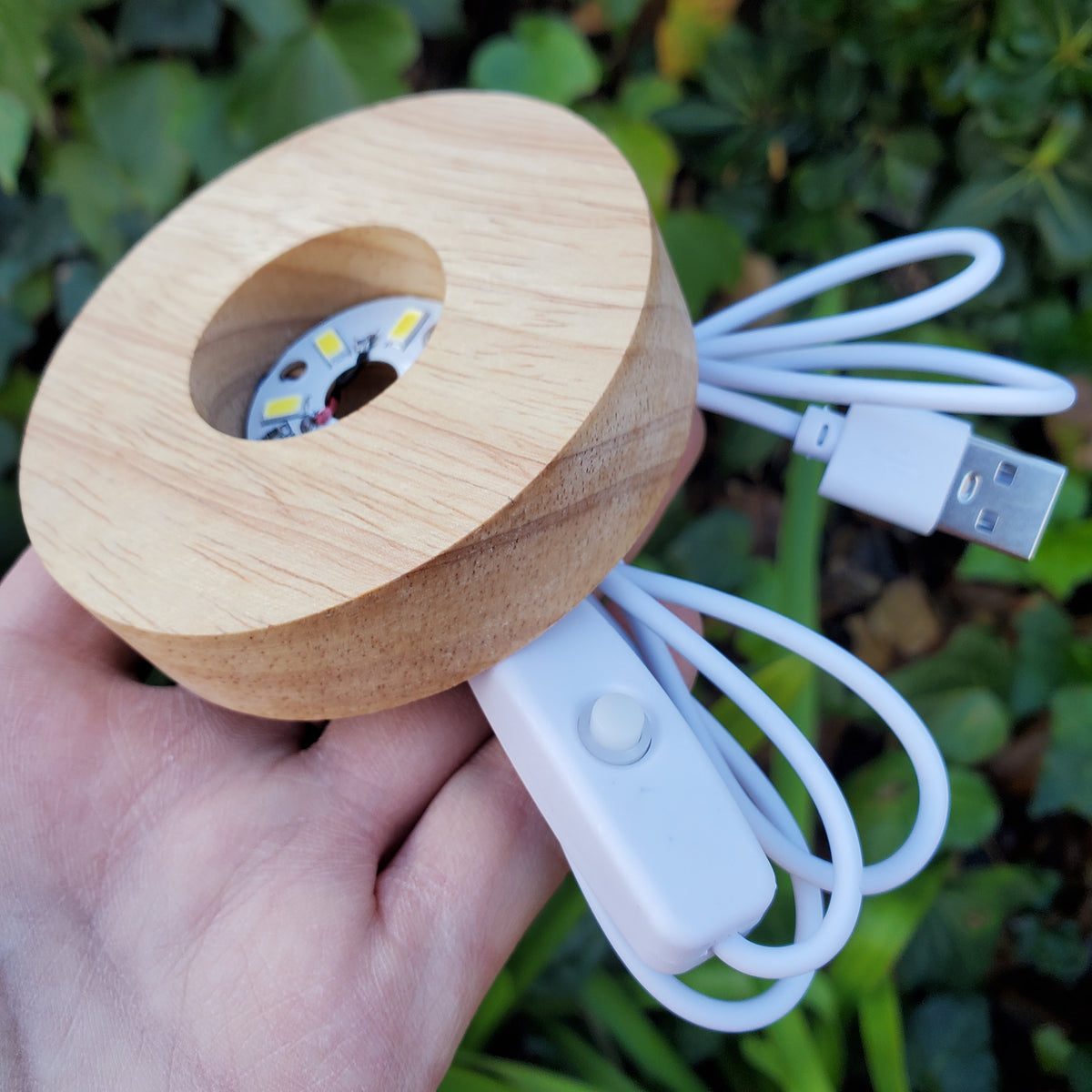Wood Sphere Stand with Light - Holds Any 2" to 4" Sphere - Light Stand with USB plug in - Crystal Ball Stand Holder Display Lamp Base