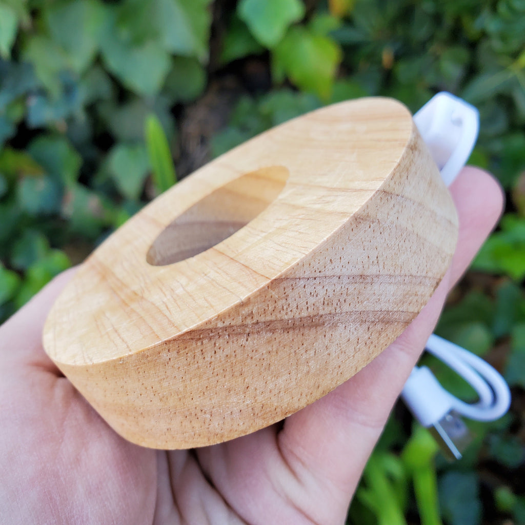 Wood Sphere Stand with Light - Holds Any 2" to 4" Sphere - Light Stand with USB plug in - Crystal Ball Stand Holder Display Lamp Base