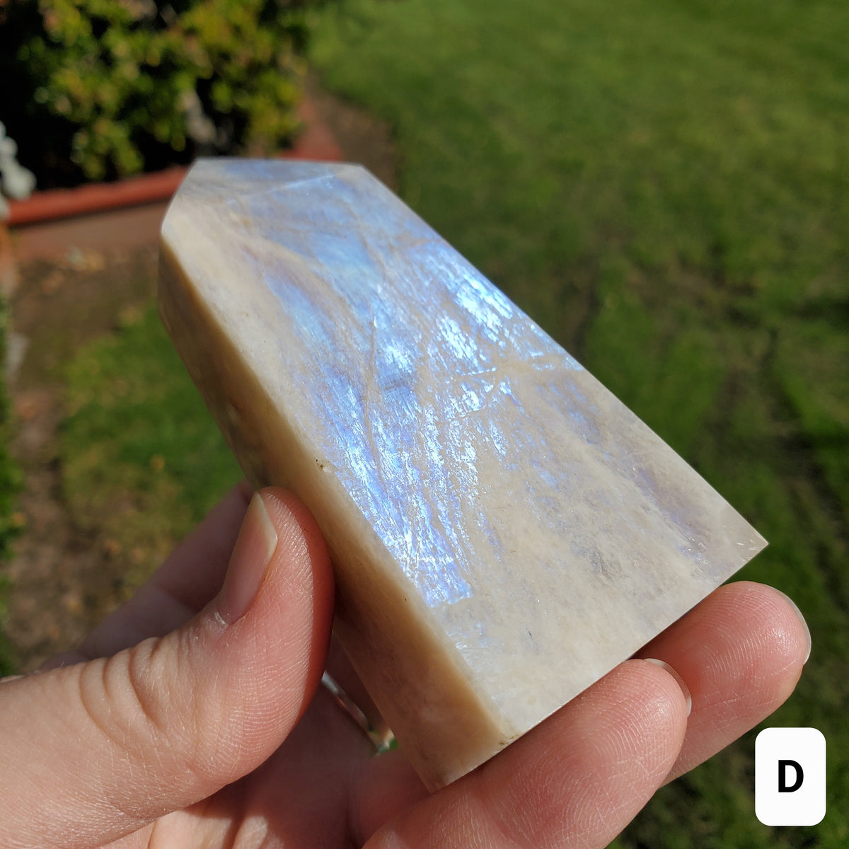 Blue & Gold Flashy Moonstone Tower - Uplifting, Raises Vibration, Feminine Energy, Empowering - Flashy Crystal Point Healing Point Gemstone