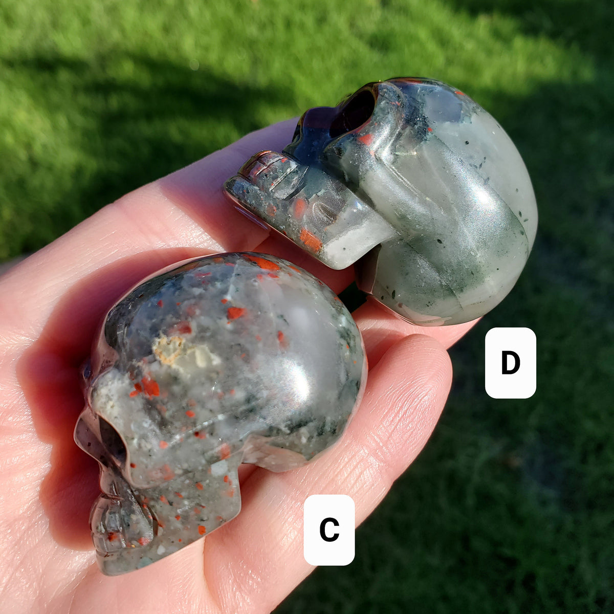 African Bloodstone Skull - Calming, Grounding, Persistence, Courage - 2" Black and Red Crystal Skull Carving Healing Gemstone