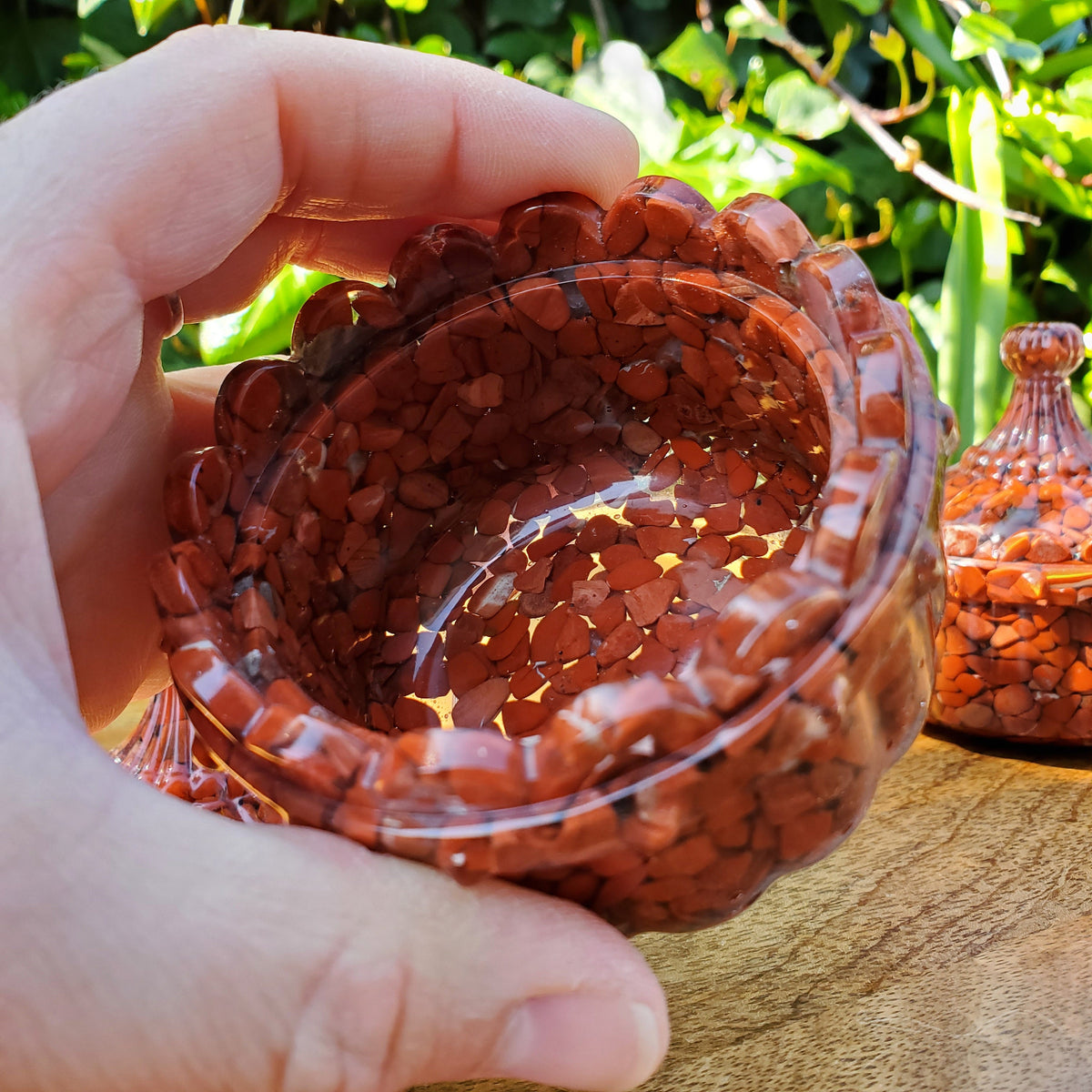 Red Jasper Trinket Jar | Handmade Resin Jar with Red Jasper Chip Stones - Cellular Healing, Creativity, Reflection - Red Room Stash Jar