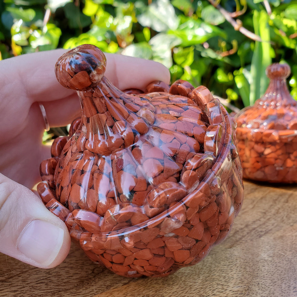 Red Jasper Trinket Jar | Handmade Resin Jar with Red Jasper Chip Stones - Cellular Healing, Creativity, Reflection - Red Room Stash Jar