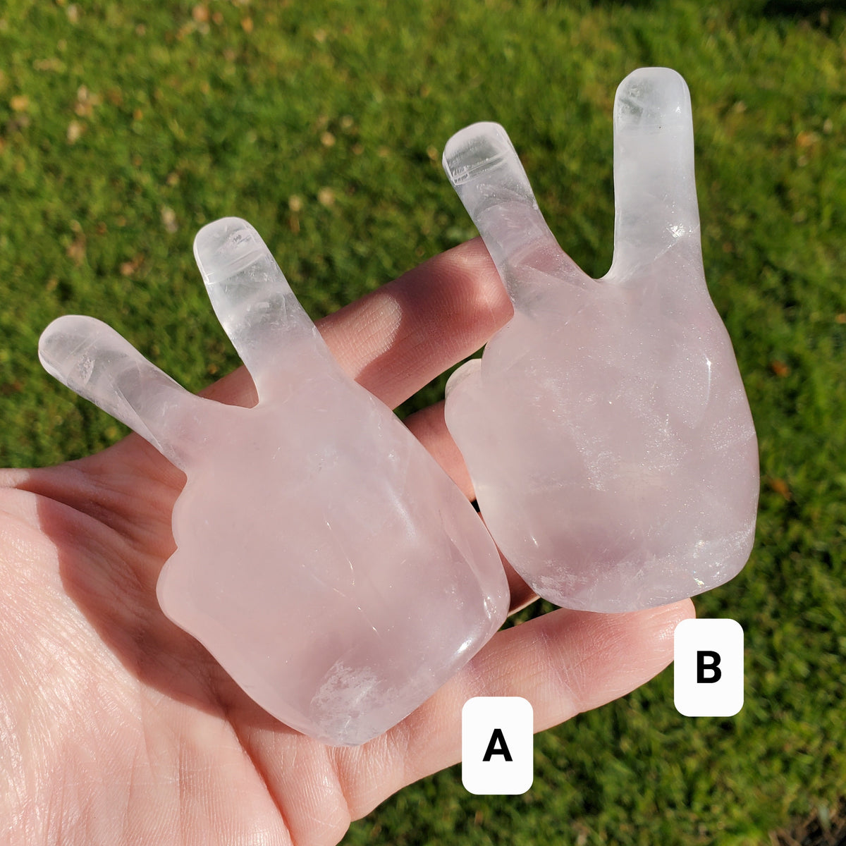 Light Rose Quartz Peace Sign - Unconditional Love, Compassion, Self Love - Pink Crystal Hand Carving Healing Gemstones
