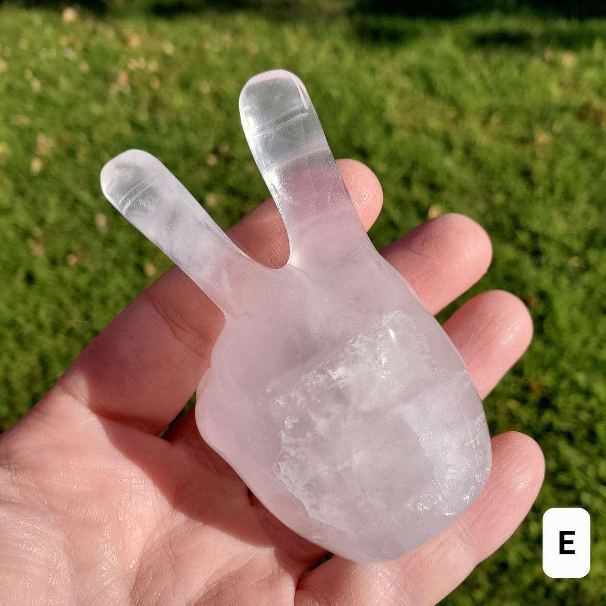 Light Rose Quartz Peace Sign - Unconditional Love, Compassion, Self Love - Pink Crystal Hand Carving Healing Gemstones